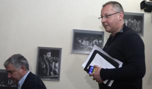 Сергей Станишев и Атанас Мерджанов след заседанието на Националния съвет на БСП