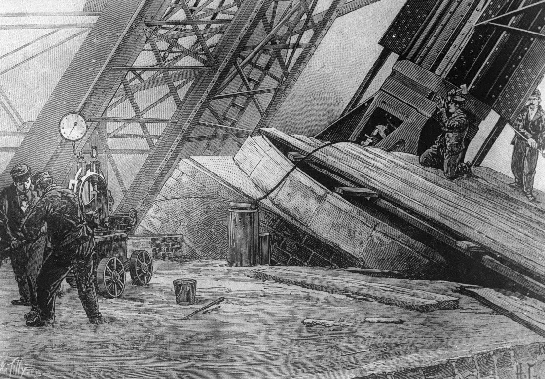 Работници занитват основите, с помощта на хидравлична сила - 1 януари 1888 г.