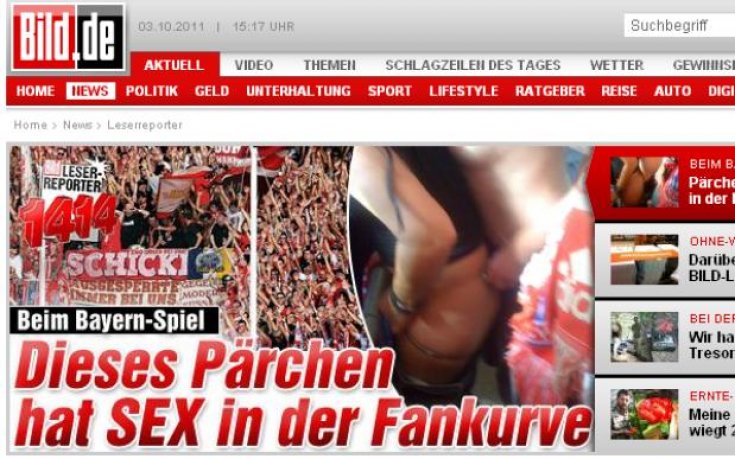 СНИМКИ ЗА ВЪЗРАСТНИ: Фенове на Байерн правят секс на стадиона по време на мача с Хофенхайм