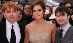Актьорите Рупърт Гринт (л), Ема Уотсън и Даниел Радклиф