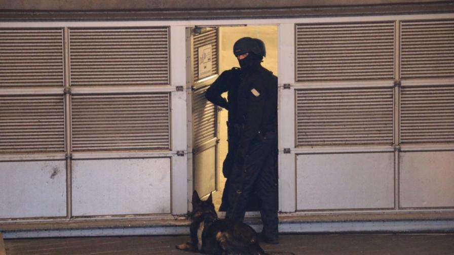 Полицейско куче души на мястото на атаката, докато полицаи правят оглед
