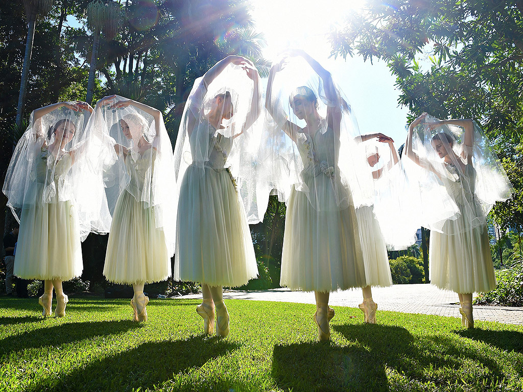 Танцьорите от австралийския балет по време на събитие за медиите в Ботаническата градина в Бризбейн.