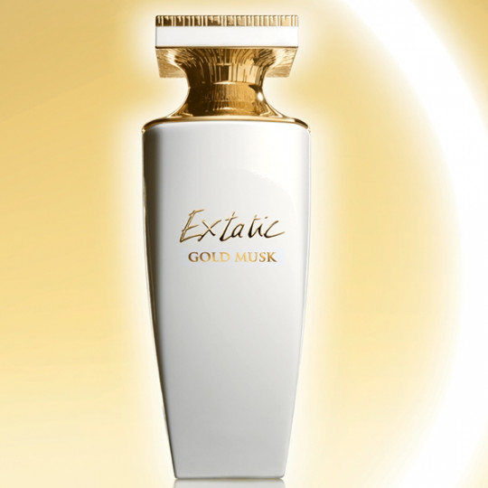 Balmain Extatic Gold Musk:  връхни нотки от италиански бергамот и алдехиди, които пресъздават усещането за чистота и блясък, сърце от гардения и тиаре, интензивна и констрастна основа от  Akigalawood, амброксан, мускус, сандалово дърво и бензое.