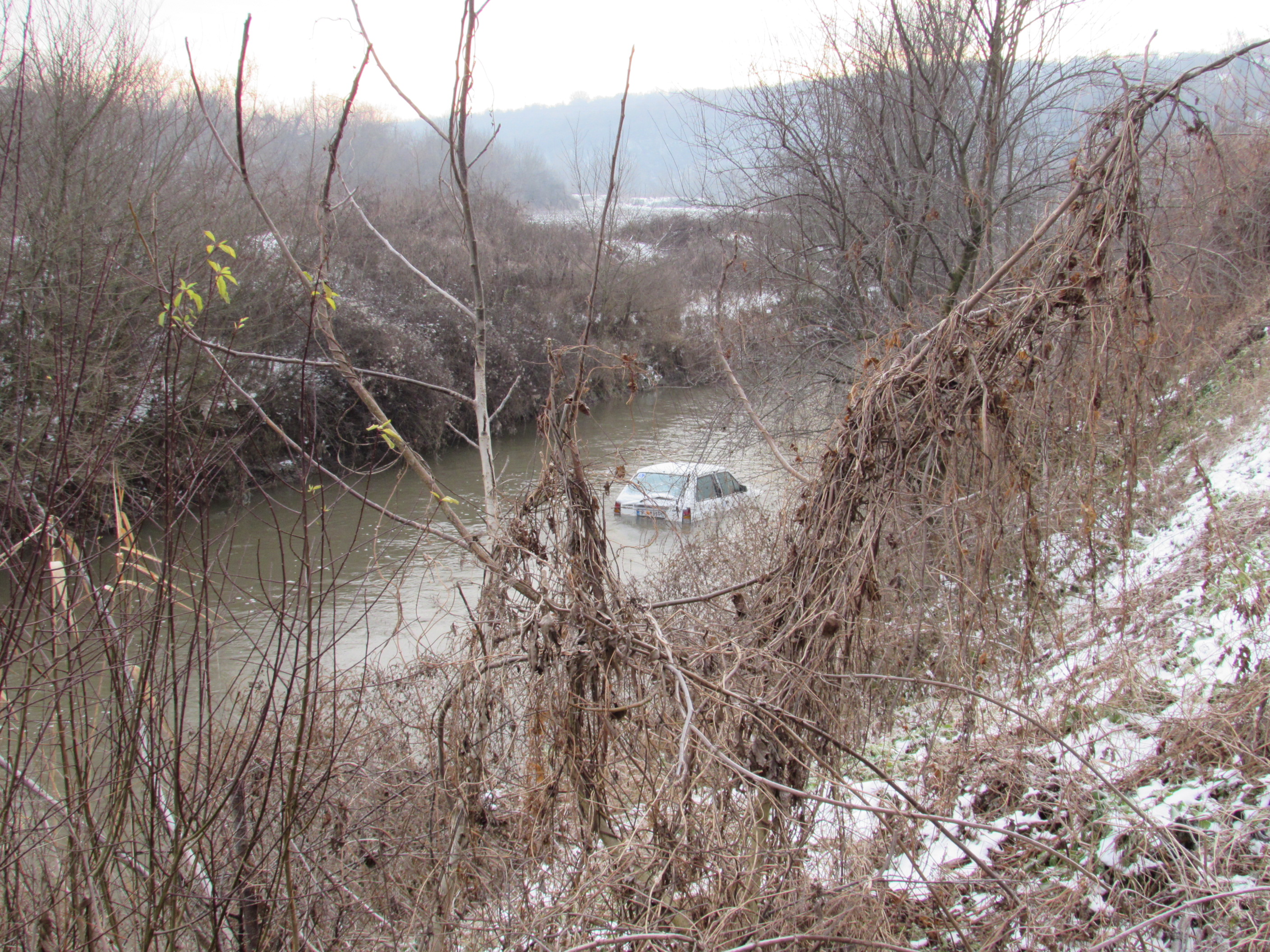 Лек автомобил е паднал в ледените води на река Русенски Лом. За късмет шофьорът е успял да излезе невредим. Инцидентът е станал, след като на водача внезапно му е прилошало.