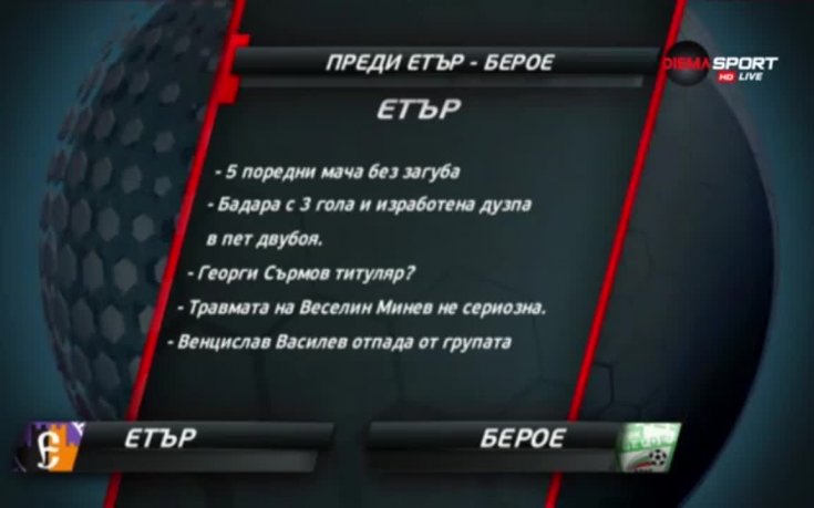 Етър и Берое откриват 9-ия кръг в Първа лига