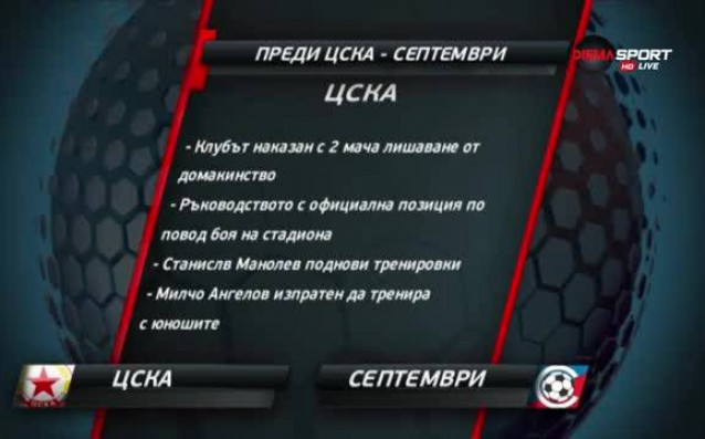 ЦСКА излиза срещу Септември в двубой от 18-ия кръг на
