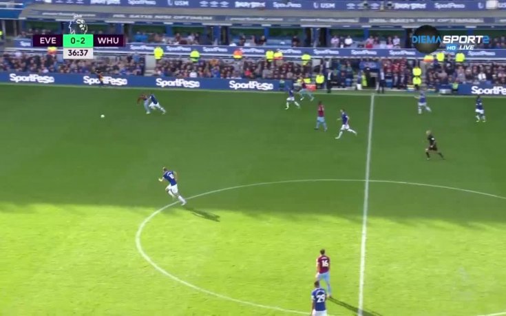 Евертън - Уест Хем 1:2 /първо полувреме/