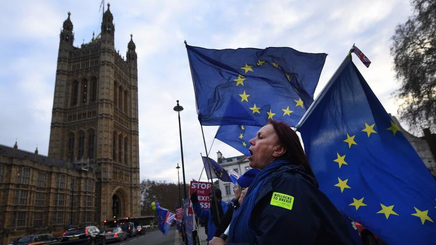 Противници на Брекзит се събраха до парламента в Лондон в понеделник