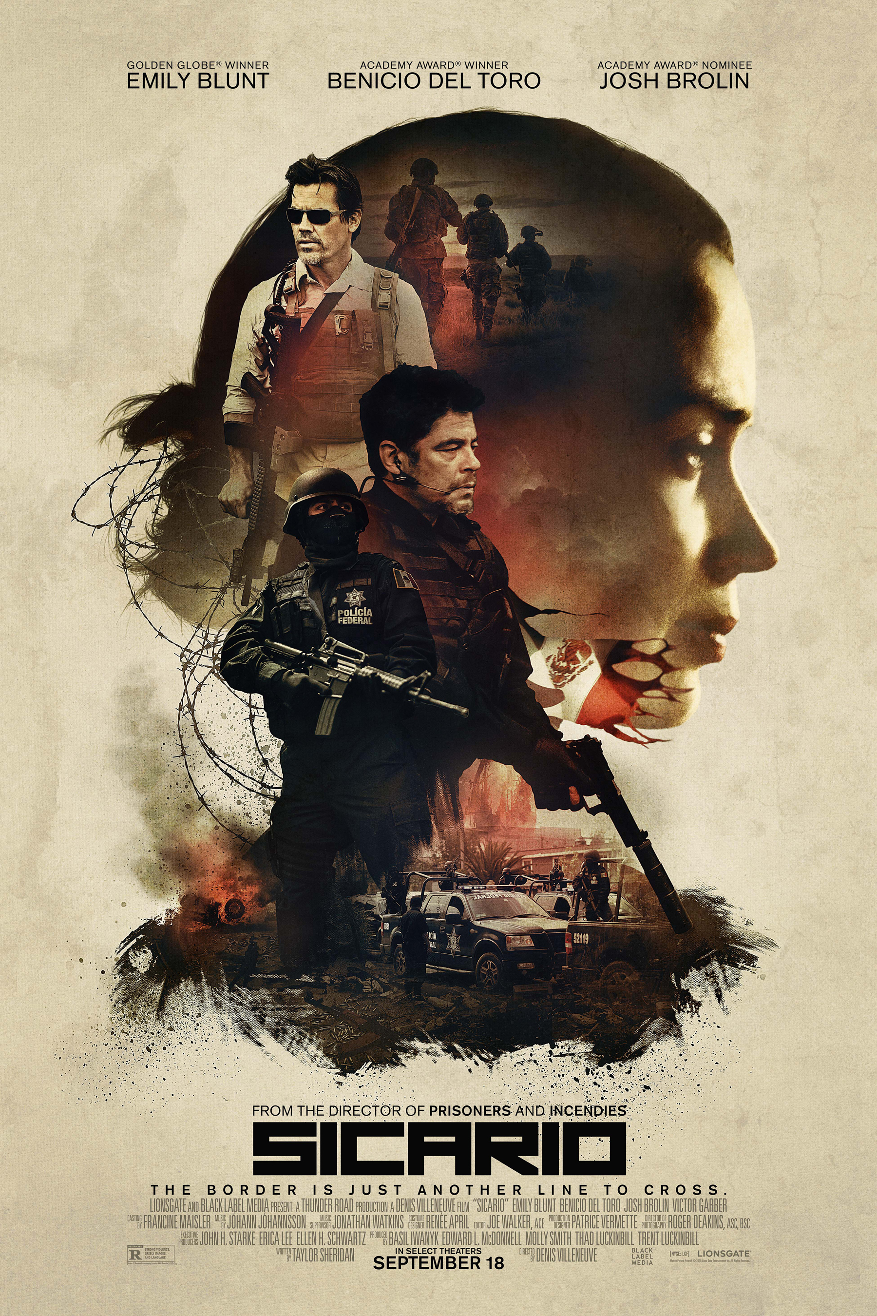 5. Sicario / „Сикарио“ (2015) – Режисьор: Денис Вилньов; Участват: Емили Блънт, Бенисио Дел Торо, Джош Бролин