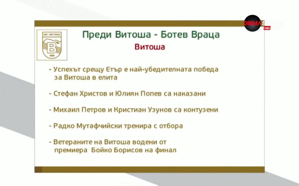 Отборът на Витоша приема Ботев Враца в мача от 30-ия