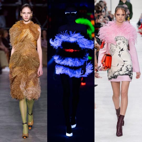 <p><b>Пера</b><br />
Перата започнаха да се появяват сред водещите трендове преди няколко модни сезона като декоративни елементи. Сега вече са по толкова много, че лесно може да ви объркат с пернато.</p>

<p>&nbsp;</p>

<p><i>Burberry, Saint Laurent, Valentino</i></p>