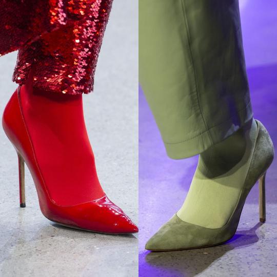 <p lang="bg-BG"><font color="#000000"><b>Цветови синхрон между обувки и чорапогащници -&nbsp;</b>Когато обувката и чорапогащникът са в един цвят, краката изглеждат по-дълги. Тази визуална измама е успешно използвана от големите дизайнери в новите им колекции. Така, че като си купите нов чифт цветни обувки, веднага намерете чорапогащник в същия нюанс. </font></p>

<p lang="bg-BG"><font color="#000000"><i>Hellessy, Sally Lapointe</i></font></p>