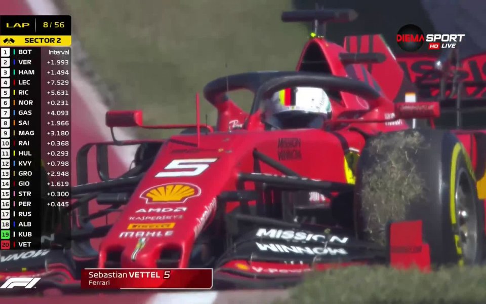 Състезанието за Себастиан Фетел се превръща в истински кошмар. Пилотът