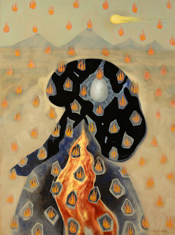 <p>&bdquo;Огньове и огньове&ldquo;, маслени бои върху платно, 2020</p>

<p>&bdquo;Fires and fires&ldquo;, oil on canvas, 2020</p>