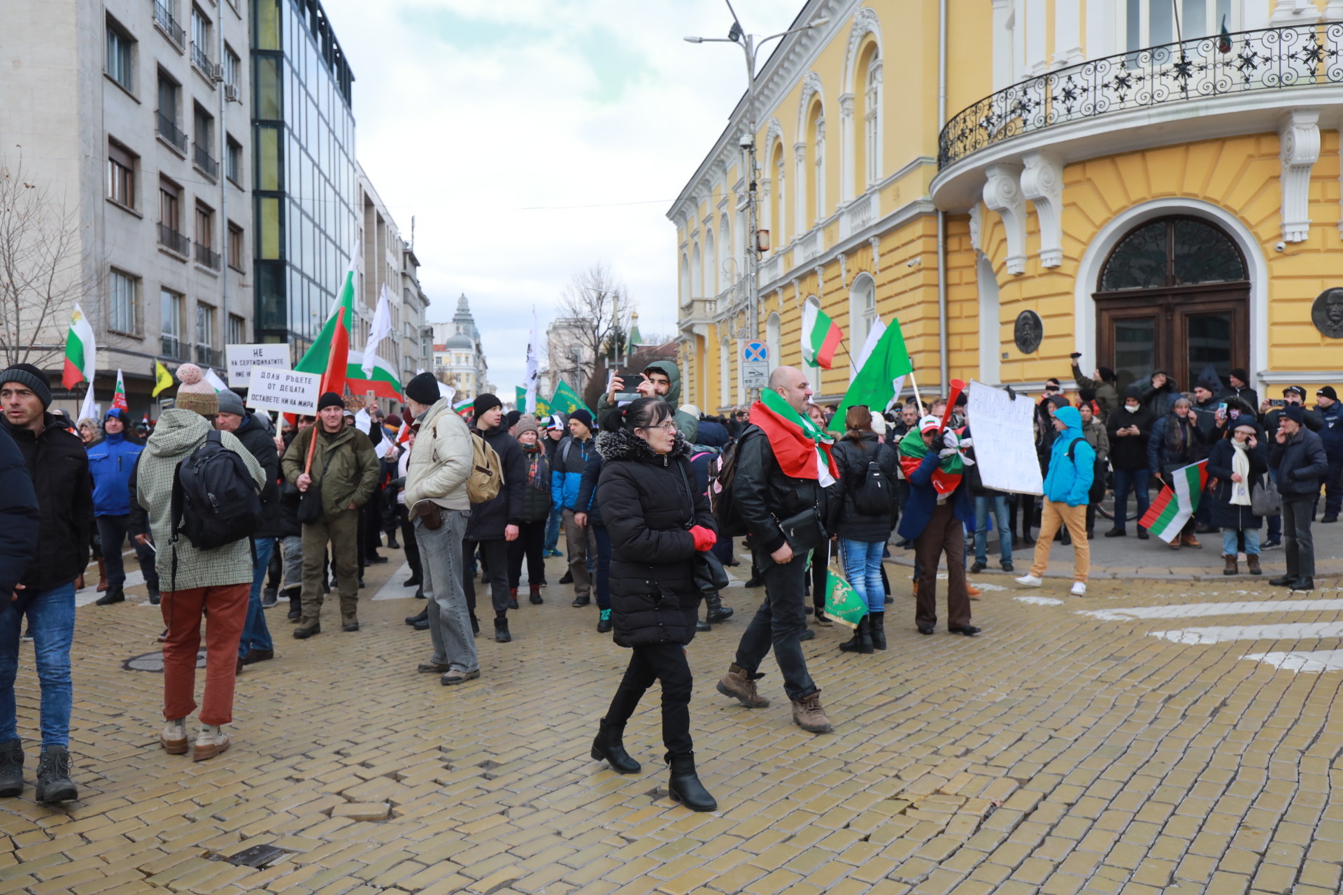 <p>За кратко ескалира напрежението на протеста срещу зеления сертификат пред парламента. След това протестът премина в шествие до Министерство на здравеопазването, където министър Асена Сербезова се срещна с част от демонстрантите</p>