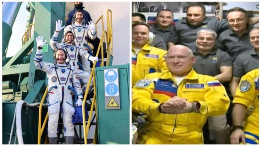 Руски космонавти влязоха в МКС облечени с цветовете на Украйна