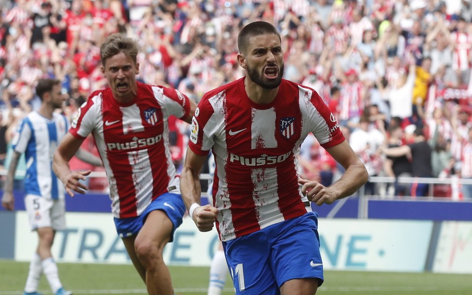 Испанският шампион Атлетико Мадрид победи драматично с 2:1 с Еспаньол