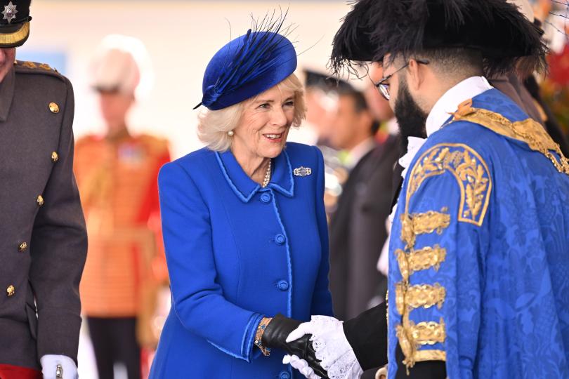 Двойна доза синьо: кралицата консорт Камила посрещна южноафриканския президент - снимка 11