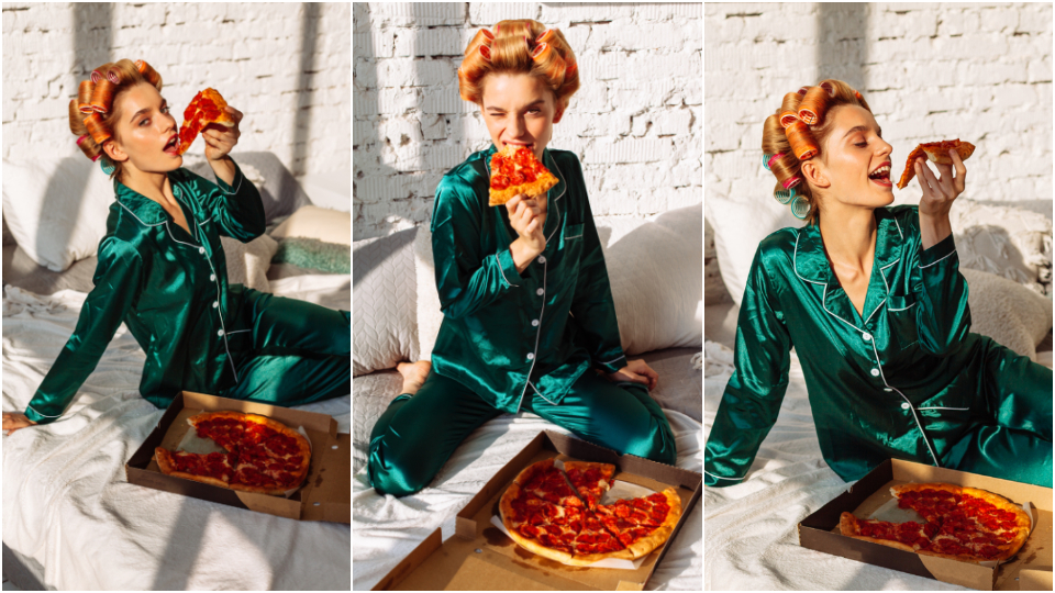 жена паста пица храна