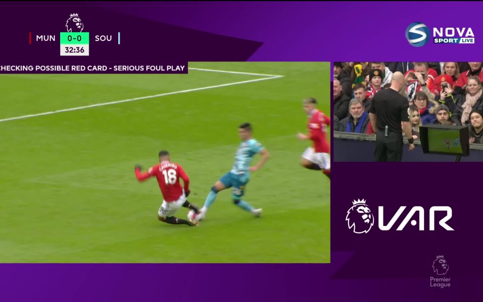 Халфът на Манчестър Юнайтед Каземиро получи червен картон при домакинството