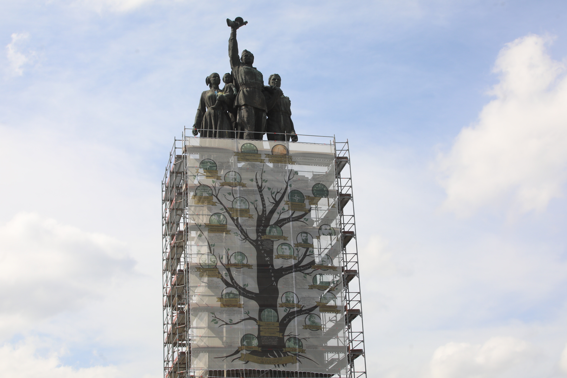 <p>Поставиха банер &quot;Европейският път на България&quot; на паметника на съветската армия</p>