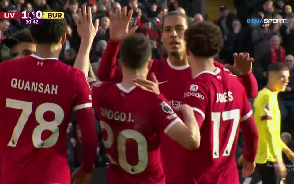 Отборът на Ливърпул поведе на Бърнли с гол на Диого