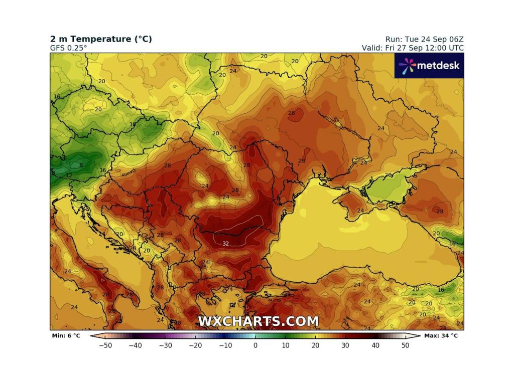 Максимални дневни температури според GFS