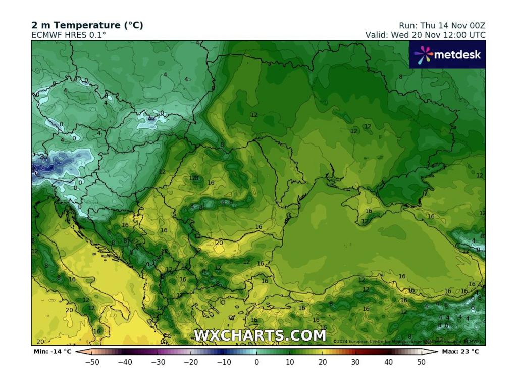 Дневни температури до 20 градуса около 20 ноември според ECMWF