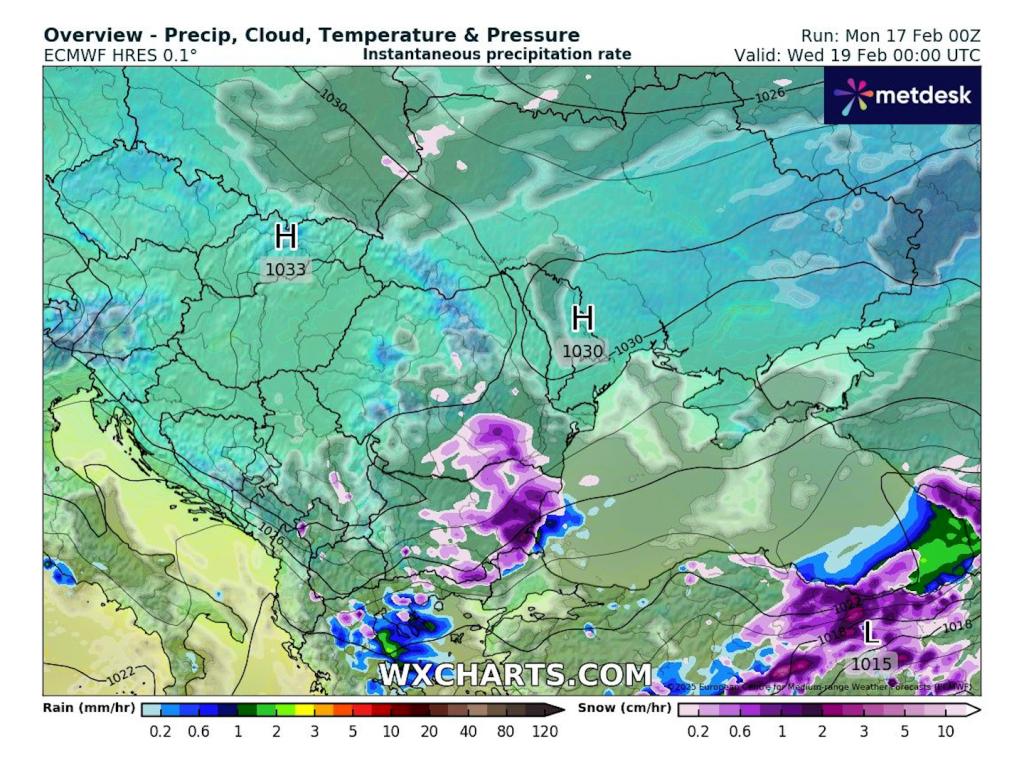 Очаквани валежи от сняг според ECMWF