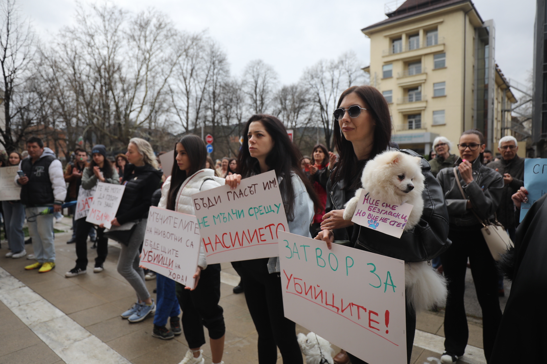 <p>Жители на Перник се събраха на протест срещу насилието над животни пред Съдебната палата в града.</p>