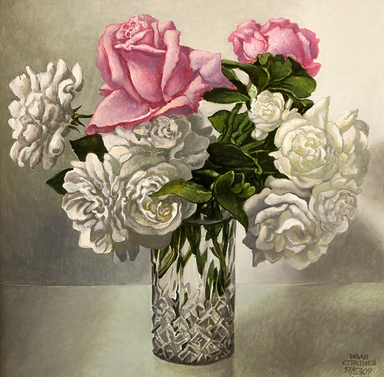 <p>Зрителите могат да видят и любимите кървавочервени нарове на художника, стъклените бутилки, старият куфар, жълтите тикви, селските и градски пейзажи, както и красиви вази с цветя.</p>