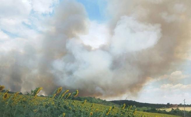 Голям пожар застрашава села в Софийска област - търсят се спешно доброволци