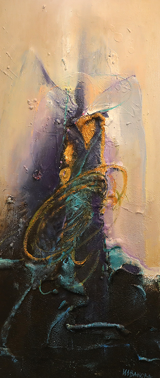 <p>Най - грубите и интересни части от повърхността на платното, създавам с помощта, на различен по финост пясък ил мрамор.</p>