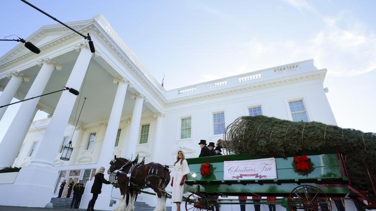 Мелания Тръмп посрещна коледната елха в елегантно палто за милиони (СНИМКИ)