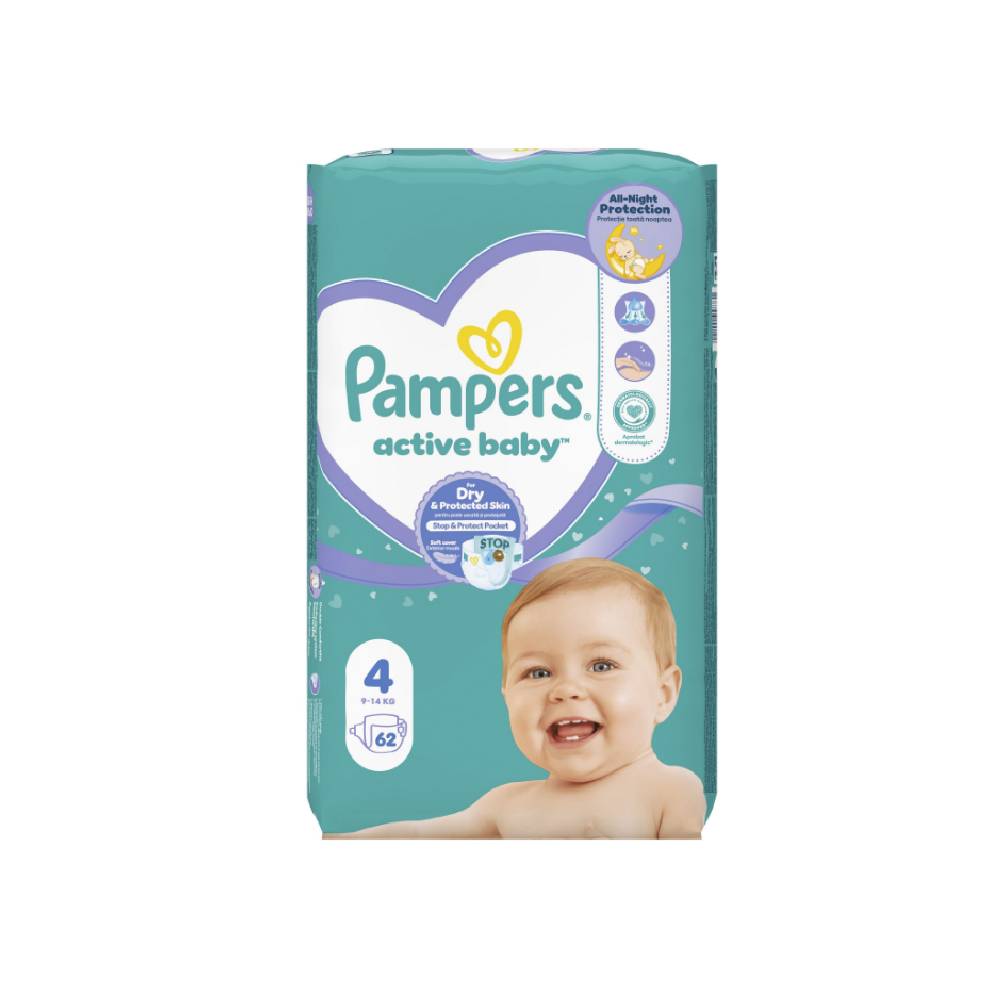 PAMPERS JUMBO PACK Бебешки пелени за еднократна употреба Maxi размер 4, 9-14кг., 62 бр