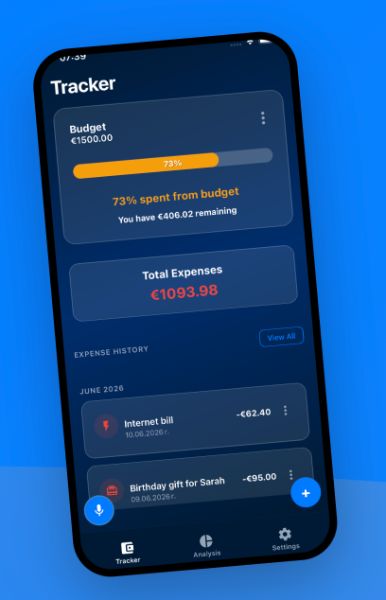 Интерфейсът на EuroTracker  приложение за проследяване на ежедневните разходи.