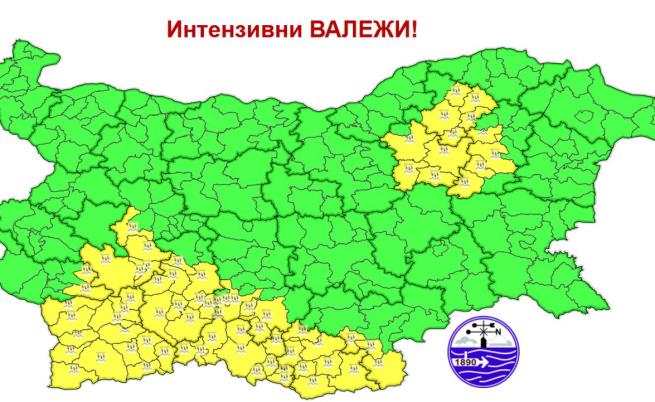 Областите, в които е обявен жълт код за петък, 24 юли