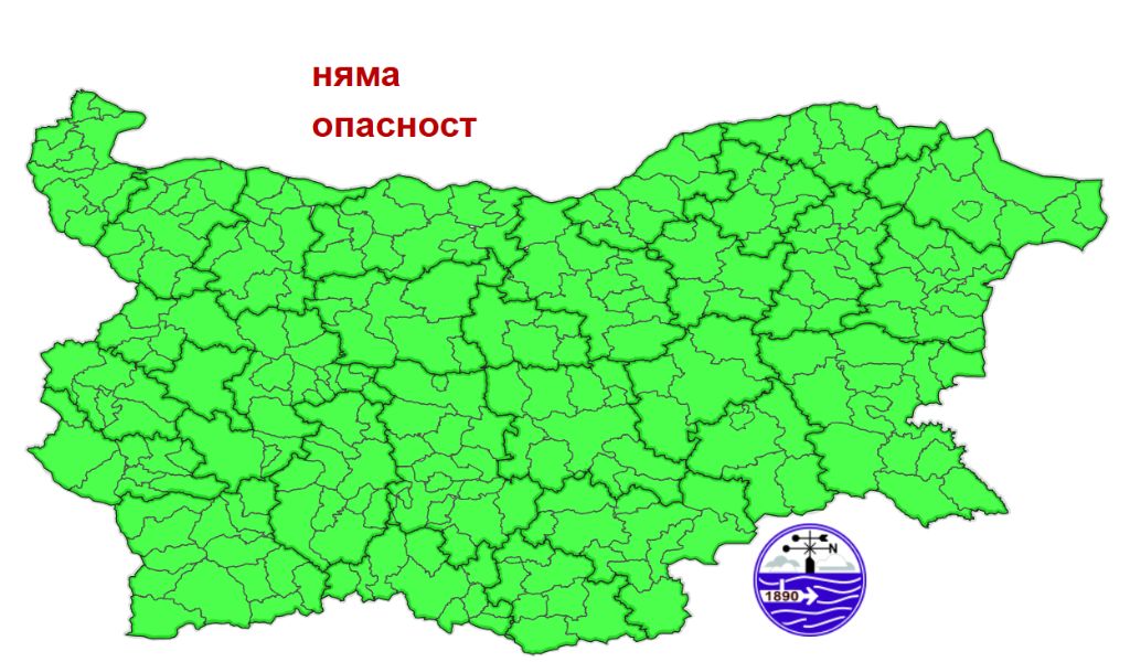 Карта на прогнозираните опасни явления в Република България за 27.07.2026 г.
