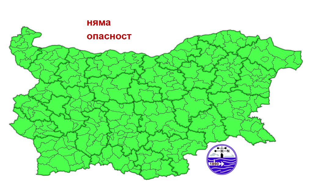 Карта на прогнозираните опасни явления в Република България за 29.08.2026 г.