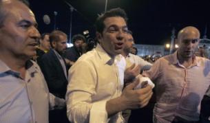 Лидерът на Коалицията на радикалната левица (СИРИЗА)Алексис Ципрас е щастлив с резултата от парламентарните избори